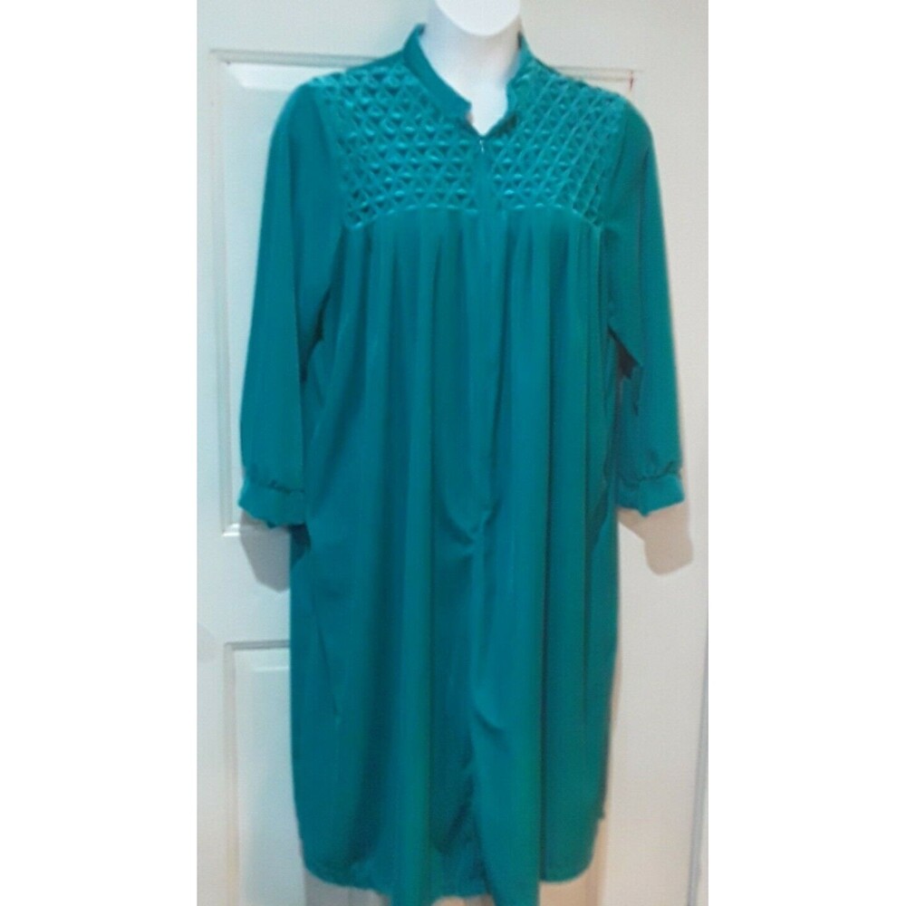 Robe Velour Housecoat Only Necessities Half Zip Green/Aqua Robe, Sz 1 x